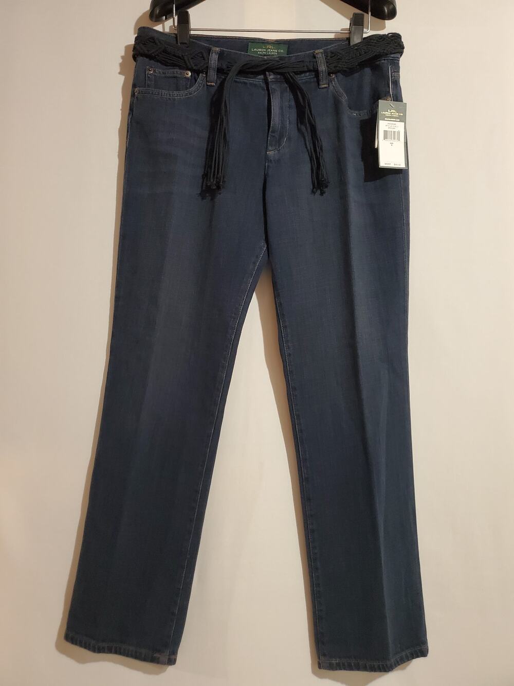 Lauren Ralph Lauren NWT Boyfriend Fit Dark Wash Belted Denim Jeans Womens Size 6